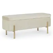 Bizzotto Bank Irina aus Samt, modern mit Stauraum, Farbe Natur, Gestell in Gold, gepolstert für 1–2 Personen