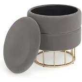 Bizzotto Hocker Pavlina in Samt-Optik, moderner Stil mit Stauraum, gepolstert, grau, goldfarbenes Gestell