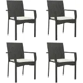 vidaXL Gartenstühle mit Kissen 4 Stk. Poly Rattan Schwarz