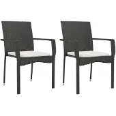 vidaXL Gartenstühle mit Kissen 2 Stk. Poly Rattan Schwarz