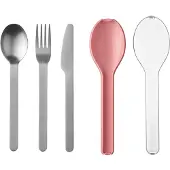 Mepal - Besteck 3-teiliges Set Ellipse - Besteck-Set für unterwegs - Besteht aus einem Messer, Gabel & Löffel - Besteck-Set mit Reiseetui - Edelstahl - Vivid Mauve