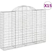 vidaXL Gabionen mit Hochbogen 15Stk. 200x30x140/160cm Verzinktes Eisen