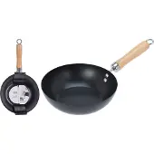Excellent houseware Tiefe Pfanne CHINESISCHER WOK Wokpfanne Kohlenstoffstahl 20 cm