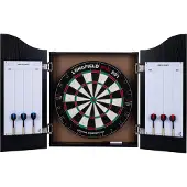 Northio Dartscheiben Schrank schwarz mit Sisal Dartscheibe und Zubehör
