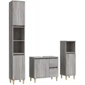 vidaXL 3-tlg. Badmöbel-Set Grau Sonoma Holzwerkstoff