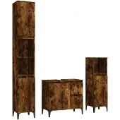 vidaXL 3-tlg. Badmöbel-Set Räuchereiche Holzwerkstoff