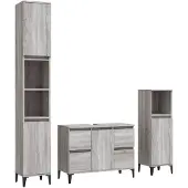 vidaXL 3-tlg. Badmöbel-Set Grau Sonoma Holzwerkstoff