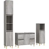 vidaXL 3-tlg. Badmöbel-Set Grau Sonoma Holzwerkstoff