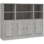 vidaXL Highboards 3 Stk. Grau Sonoma Holzwerkstoff