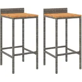 vidaXL Barhocker 2 Stk. Grau Poly Rattan und Massivholz Akazie