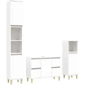 vidaXL 3-tlg. Badmöbel-Set Weiß Holzwerkstoff