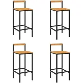 vidaXL Barhocker 4 Stk. Schwarz Poly Rattan und Massivholz Akazie