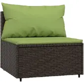 vidaXL Garten-Mittelsofa mit Kissen Braun Poly Rattan