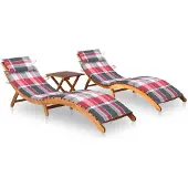vidaXL Sonnenliegen 2 Stk. mit Tisch und Auflagen Massivholz Akazie