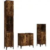 vidaXL 3-tlg. Badmöbel-Set Räuchereiche Holzwerkstoff