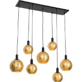 QAZQA - Design Design-Hängelampe I Pendellampe I Pendelleuchte schwarz mit Gold I Messingglas 7-flammig - Bert I Wohnzimmer I Schlafzimmer - Länglich - LED geeignet E27