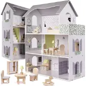 Kik Puppenhaus aus Holz + Möbel 70cm grau