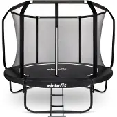 VirtuFit Premium Trampolin 251 cm mit Sicherheitsnetz, Schwarz, Leiter