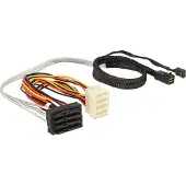 DeLOCK Internes SAS-Kabel mit Sidebands SAS 6Gbit/s interne 29-polig SFF-8482 W bis Stromversorgung 4-polig 4x Mini HD SFF-8643 M 50 cm (83390)