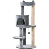 PawHut Katzenbaum 4-Stock Kletterbaum mit Sisalsäulen groß Plüsch Grau