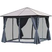 Outsunny Pavillon Gartenpavillon Partyzelt inkl. Seitenteile PC-Dach Aluminium 3 x 3 m 84C-048