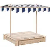 Outsunny Sandkasten mit Dach Rücklehnen Tannenholz 3-7 Jahren Natur
