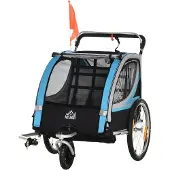 HOMCOM 2 in 1 Kinderfahrradanhänger, Kinderanhänger, Blau+Schwarz