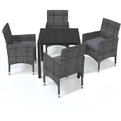 vidaXL 5-tlg. Garten-Essgruppe mit Kissen Poly Rattan Grau