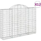 vidaXL Gabionen mit Hochbogen 12Stk. 200x30x140/160cm Verzinktes Eisen
