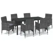 vidaXL 7-tlg. Garten-Essgruppe mit Kissen Poly Rattan Grau
