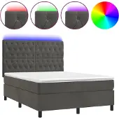 vidaXL Boxspringbett mit Matratze & LED Dunkelgrau 140x200 cm Samt