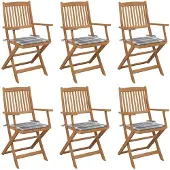 vidaXL Klappbare Gartenstühle 6 Stk. mit Kissen Massivholz Akazie