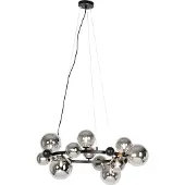 QAZQA - Art Deco Art-Deco-Hängelampe I Pendellampe I Pendelleuchte schwarz mit Rauchglas 12-flammig – David I Wohnzimmer I Schlafzimmer - Stahl Rund - LED geeignet G9