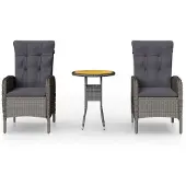 vidaXL 3-tlg. Garten-Bistro-Set Poly Rattan Grau