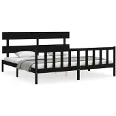 vidaXL Massivholzbett mit Kopfteil Schwarz 200x200 cm