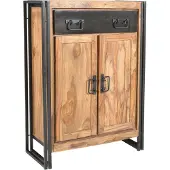 SIT Möbel Highboard | 1 Schublade, 2 Türen | Akazie mit Altmetall | natur mit antikschwarz | B 75 x T 35 x H 110 cm | 09269-01 | Serie PANAMA