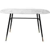 Möbilia Tisch 140 x 90 cm | Glasplatte in Marmoroptik weiß | Gestell Metall schwarz | B 140 x T 90 x H 77 cm | 28020007 | Serie TISCH