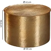 Wohnling Couchtisch 61 x 40,5 x 61 cm Aluminium Gold Beistelltisch Orientalisch Rund Flacher Hammerschlag Sofatisch Metall Wohnzimmertisch Modern