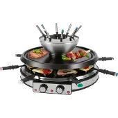 ProfiCook Raclette Fondue Kombination für 8 Personen, 2in1 Raclette Grill mit Fondue Set, inkl. Spatel, Pfännchen und Gabeln PC-RG/FD 1245
