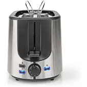 Nedis Toaster Edelstahl Serie 2 Steckplätze Bräunungsstufen: 7 Auftaufunktion Brötchenaufsatz Alumin