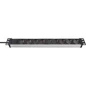 Brennenstuhl Alu-Line 19" Steckdosenleiste für Schaltschränke 9-fach alu/schwarz 2m H05VV-F 3G1,5 ohne Schalter, 1390007009