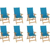 vidaXL Verstellbare Gartenstühle mit Auflagen 8 Stk. Massivholz Teak