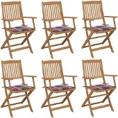 vidaXL Klappbare Gartenstühle 6 Stk. mit Kissen Massivholz Akazie
