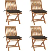 vidaXL Klappbare Gartenstühle mit Kissen 4 Stk. Massivholz Teak