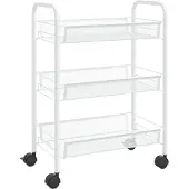 vidaXL Küchenwagen 3 Etagen Weiß 46x26x64 cm Eisen