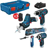 Bosch Combo Kit 5-tlg. 12V: GSR 12V-15/GOP 12V-28/GDR 12V-105/GSA 12V-14/GLI 12V-300