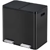EKO - Essential 1 Recycler Treteimer 22+22 Liter - Stainless Steel Plastic - Schwarz