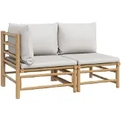 vidaXL 2-tlg. Garten-Lounge-Set Hellgraue Kissen Bambus