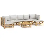 vidaXL 8-tlg. Garten-Lounge-Set mit Kissen Hellgrau Bambus