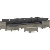 vidaXL 8-tlg. Garten-Lounge-Set mit Kissen Grau Poly Rattan